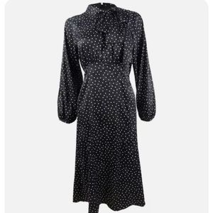 Calvin Klein tie neck floral and polka dot silky dress